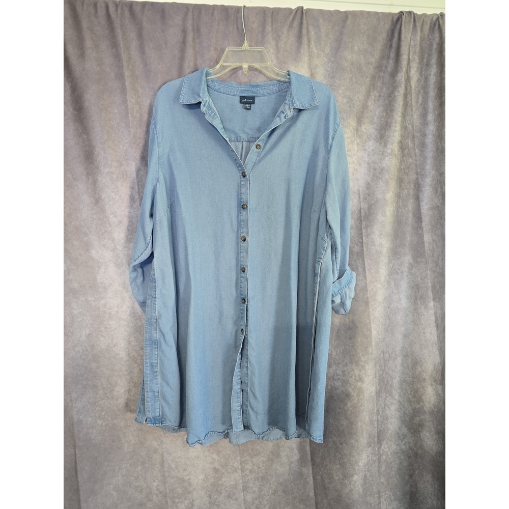 J. Jill Womens Denim Button Front dress Blue Long Sleeve Collar Tencel 2X